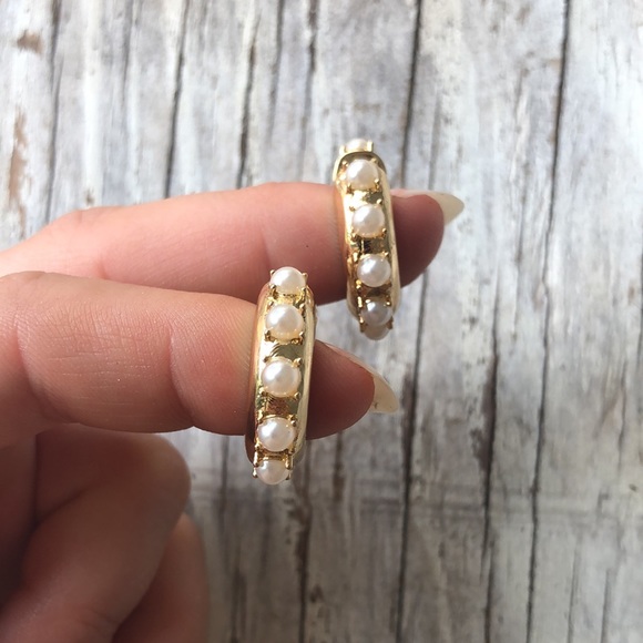 Claire White Pearl Huggie Hoops! - Picture 7 of 9